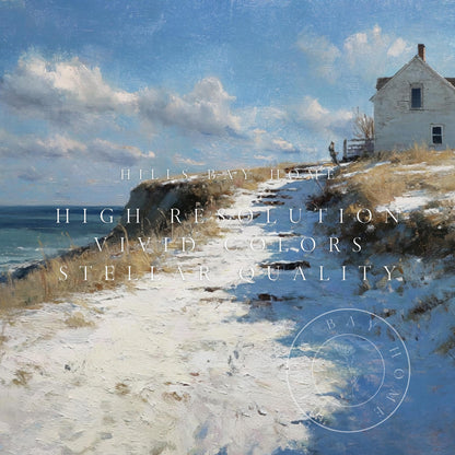 Snowy Coastal Cottage Frame Tv Art, Digital Download Art for Frame Tv, Winter Tv Art, Painting Frame Tv Art