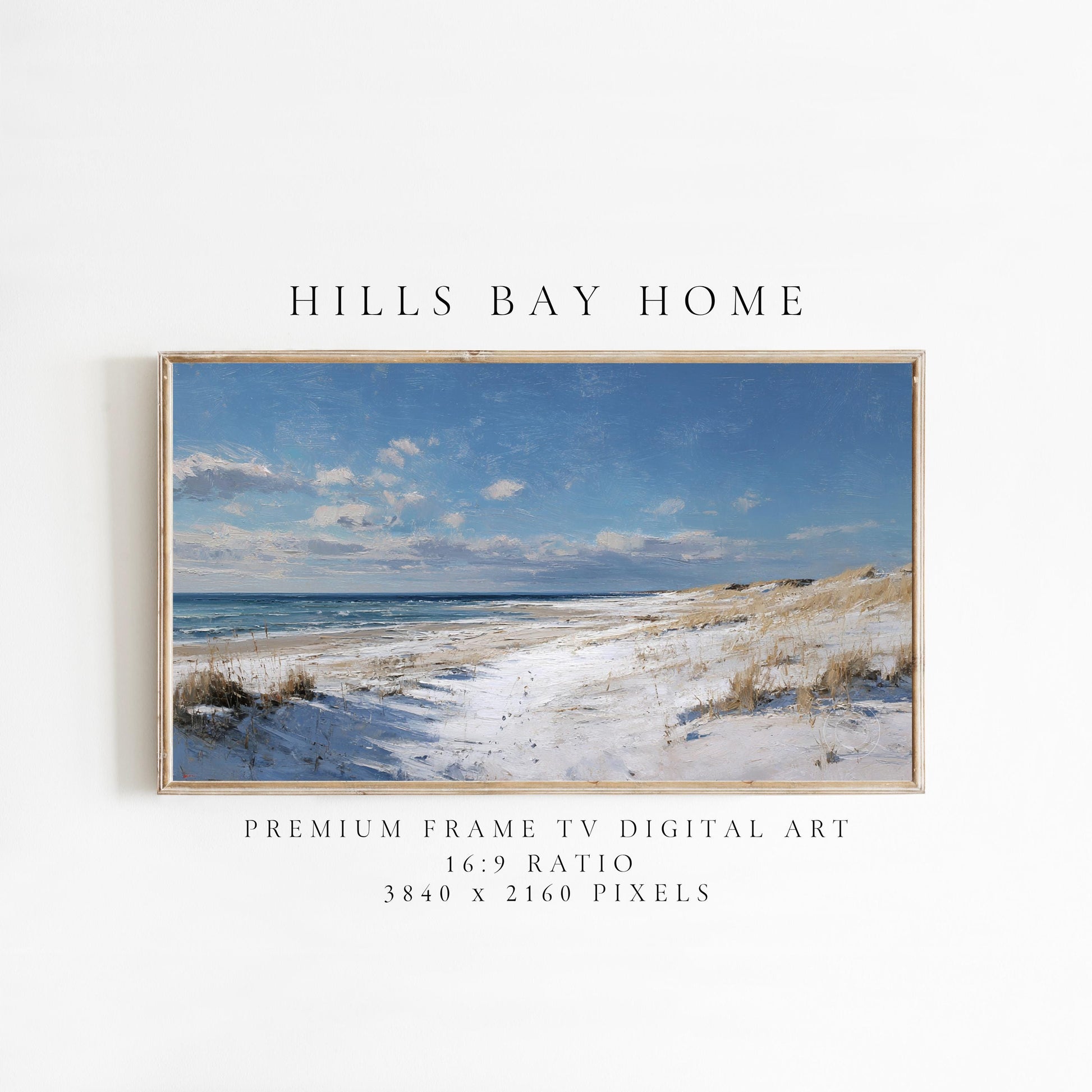 Snowy Beach Frame Tv Art, Digital Download Art for Frame Tv, Winter Tv Art, Painting Frame Tv Art