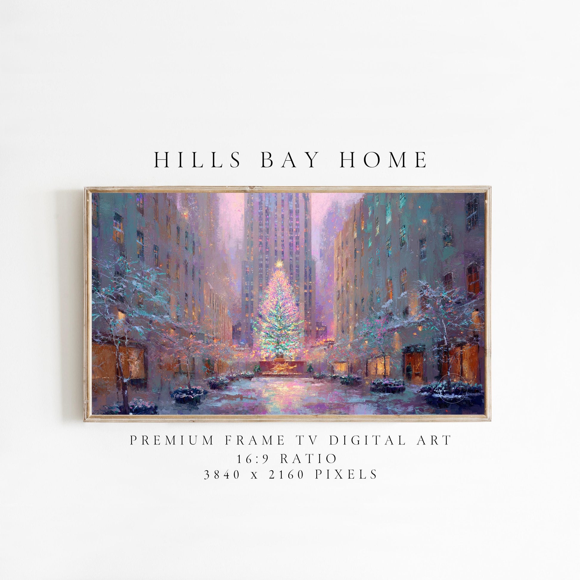 New York City Christmas Frame Tv Art, Digital Download Art for Frame Tv, Winter City Tv Art, Painting Frame Tv Art