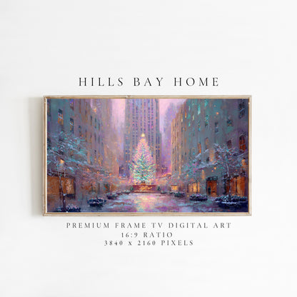 New York City Christmas Frame Tv Art, Digital Download Art for Frame Tv, Winter City Tv Art, Painting Frame Tv Art