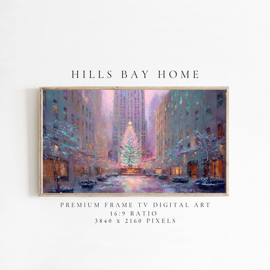 New York City Christmas Frame Tv Art, Digital Download Art for Frame Tv, Winter City Tv Art, Painting Frame Tv Art