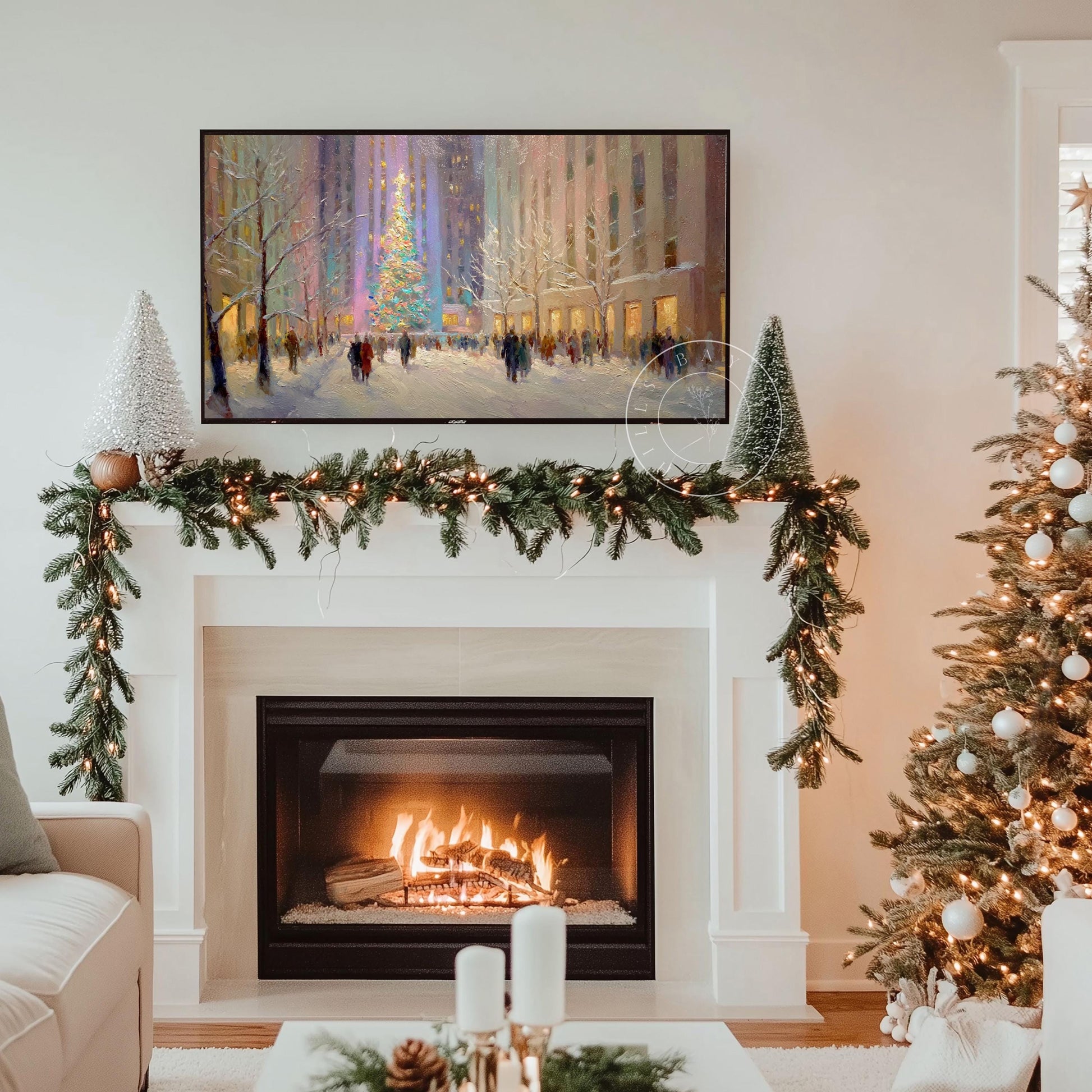 New York City Christmas Frame Tv Art, Digital Download Art for Frame Tv, Winter City Tv Art, Painting Frame Tv Art