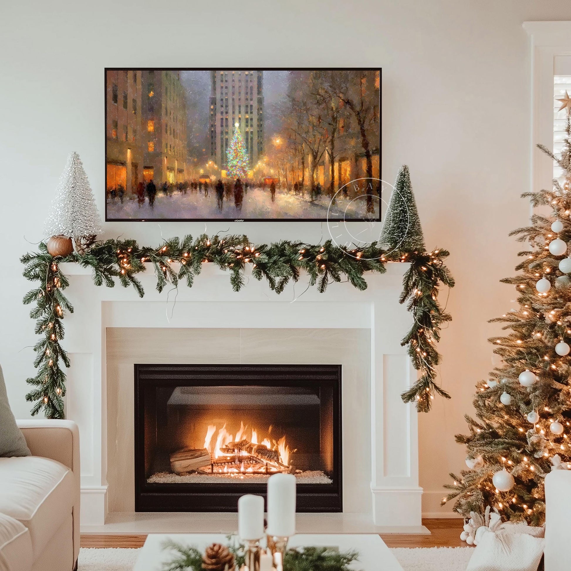 Christmas in the City Frame Tv Art, Digital Download Art for Frame Tv, Winter City Tv Art, Painting Frame Tv Art