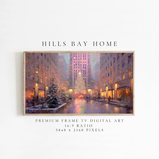 Christmas in the City Frame Tv Art, Digital Download Art for Frame Tv, Winter City Tv Art, Painting Frame Tv Art