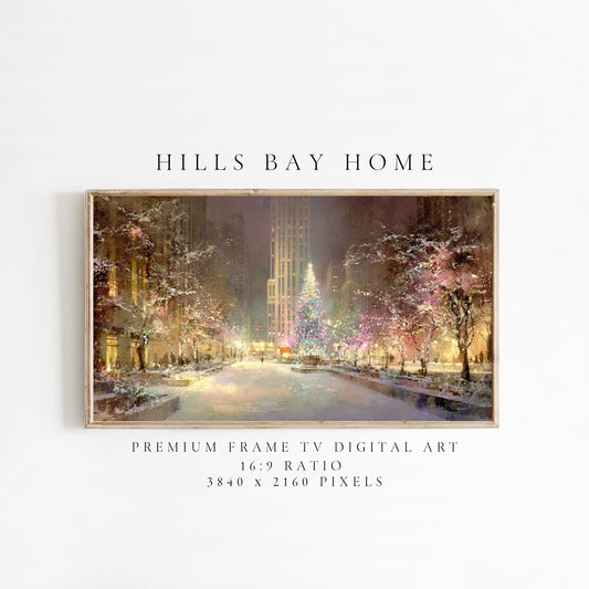 Christmas in the City Frame Tv Art, Digital Download Art for Frame Tv, Winter City Tv Art, Painting Frame Tv Art