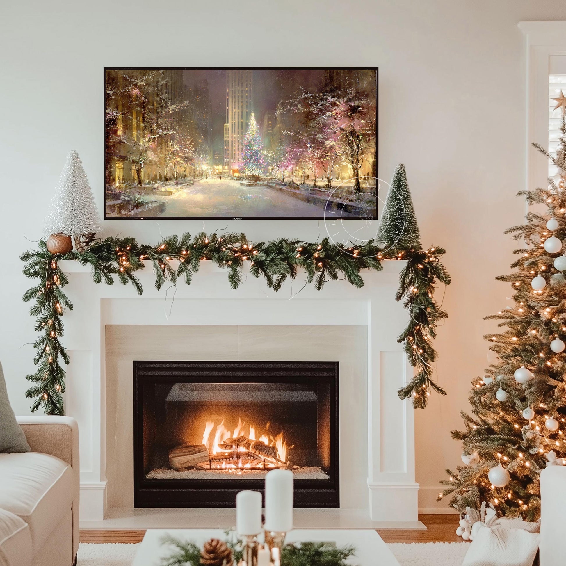 Christmas in the City Frame Tv Art, Digital Download Art for Frame Tv, Winter City Tv Art, Painting Frame Tv Art