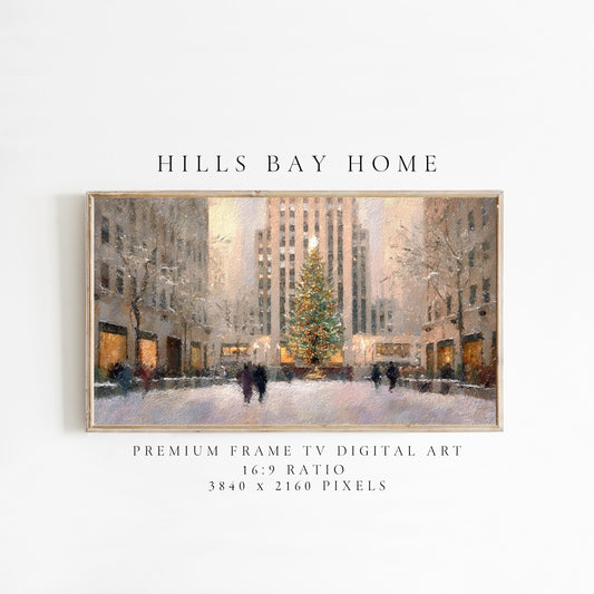 New York City Christmas Frame Tv Art, Digital Download Art for Frame Tv, Winter City Tv Art, Painting Frame Tv Art