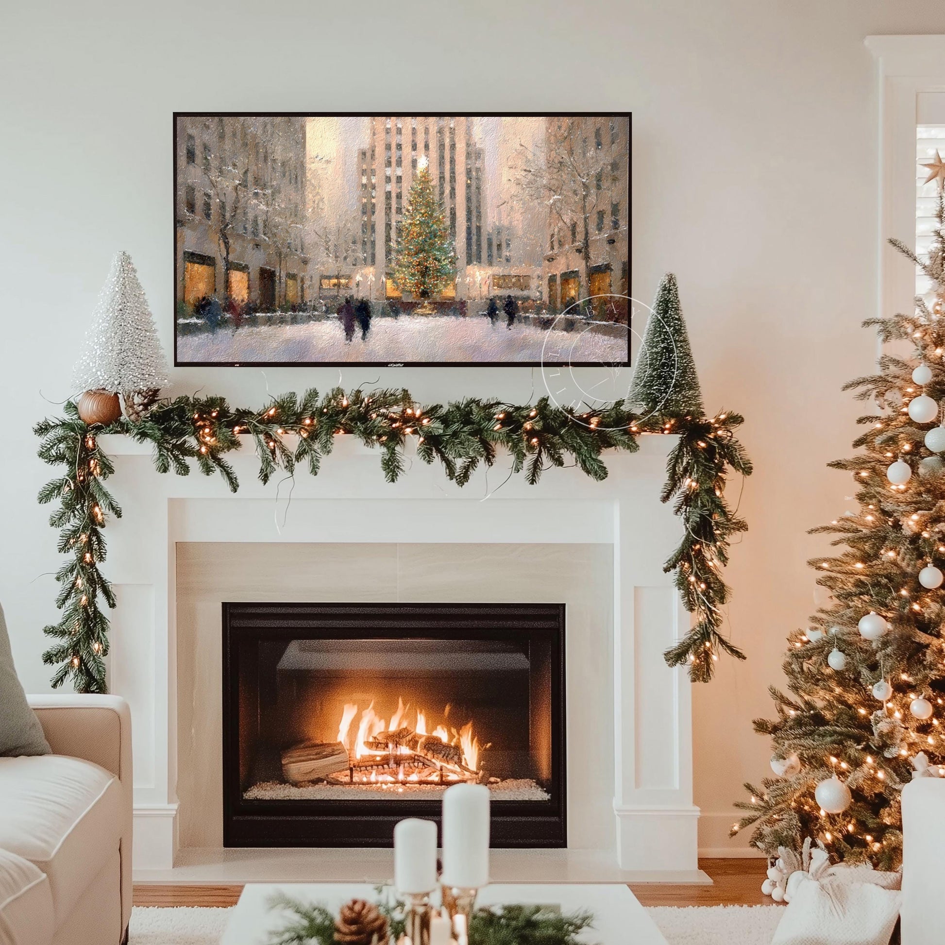 New York City Christmas Frame Tv Art, Digital Download Art for Frame Tv, Winter City Tv Art, Painting Frame Tv Art