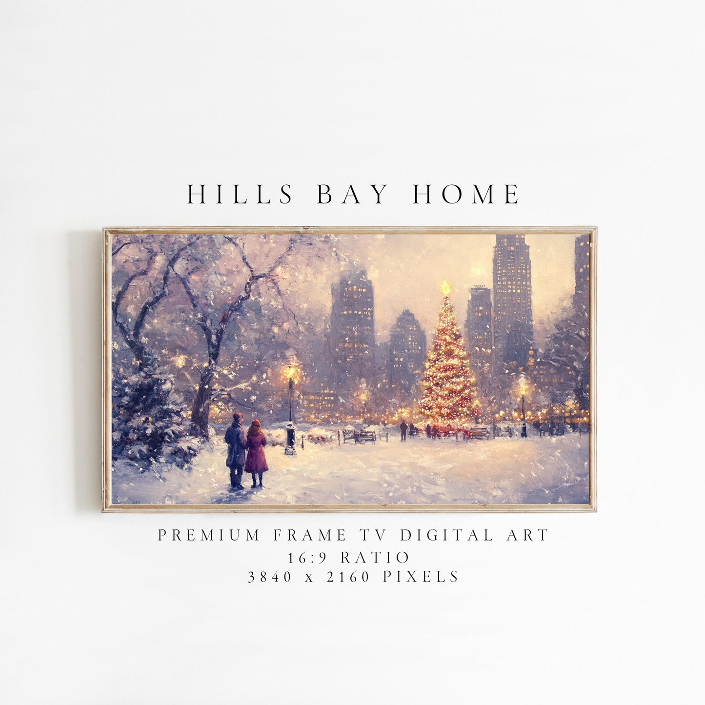 Christmas in the City Frame Tv Art, Digital Download Art for Frame Tv, Winter City Tv Art, Painting Frame Tv Art