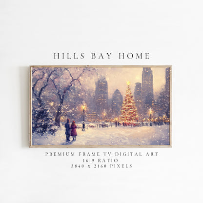 Christmas in the City Frame Tv Art, Digital Download Art for Frame Tv, Winter City Tv Art, Painting Frame Tv Art