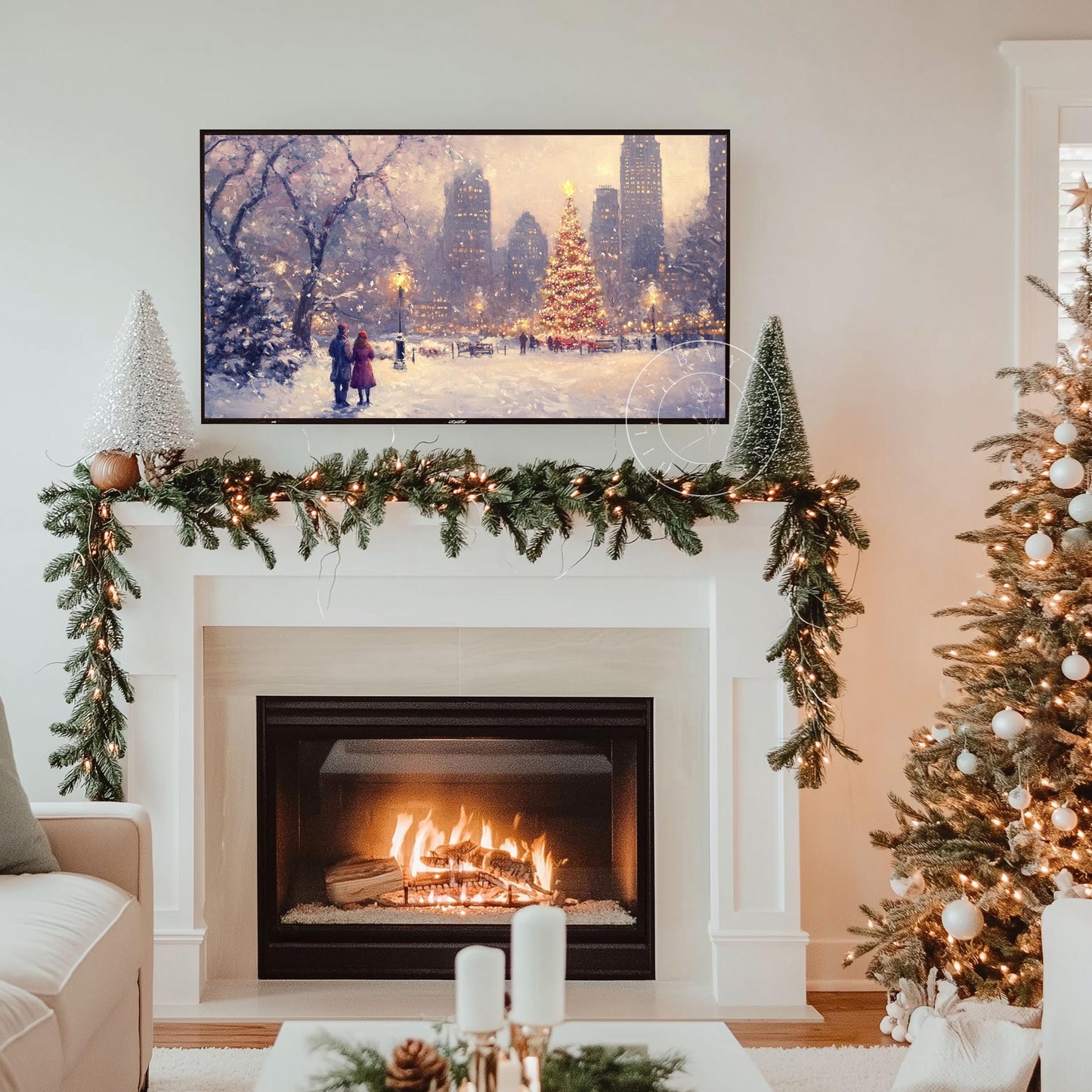 Christmas in the City Frame Tv Art, Digital Download Art for Frame Tv, Winter City Tv Art, Painting Frame Tv Art