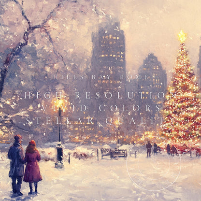 Christmas in the City Frame Tv Art, Digital Download Art for Frame Tv, Winter City Tv Art, Painting Frame Tv Art