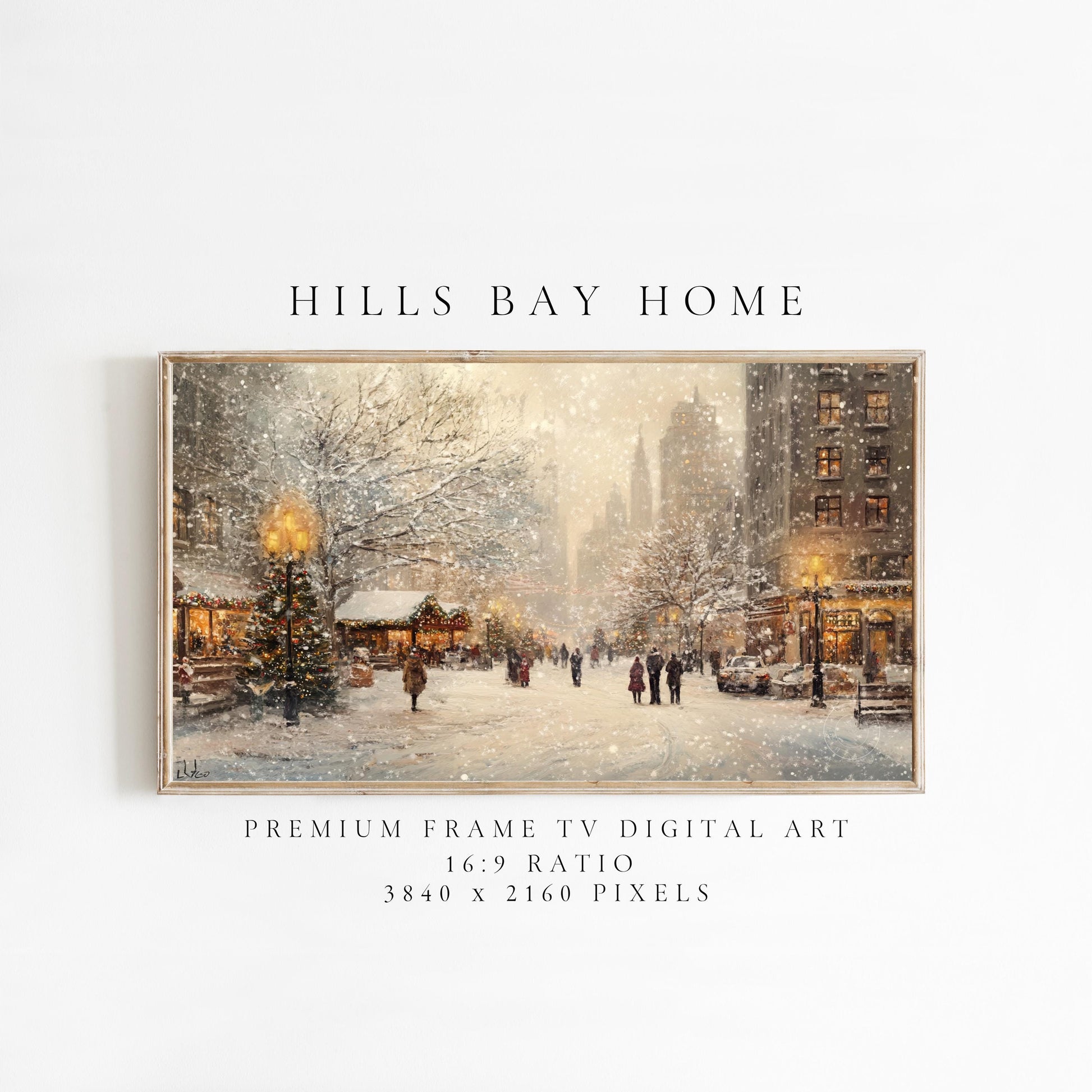 Christmas in the City Frame Tv Art, Digital Download Art for Frame Tv, Winter City Tv Art, Painting Frame Tv Art
