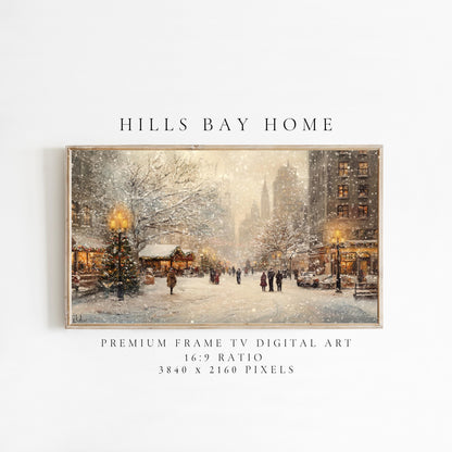 Christmas in the City Frame Tv Art, Digital Download Art for Frame Tv, Winter City Tv Art, Painting Frame Tv Art