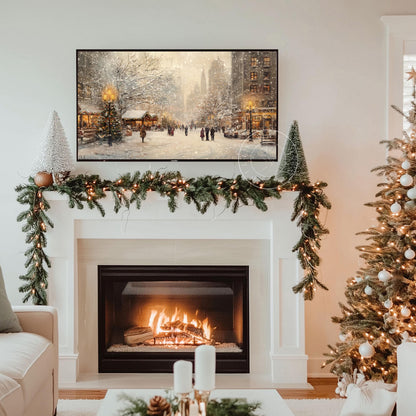 Christmas in the City Frame Tv Art, Digital Download Art for Frame Tv, Winter City Tv Art, Painting Frame Tv Art