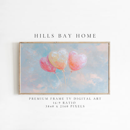 Heart Ballons Tv Art, Digital Download Art for Frame Tv, Celebration Tv Art, Birthday Tv Art, Oil Painting Frame Tv Art