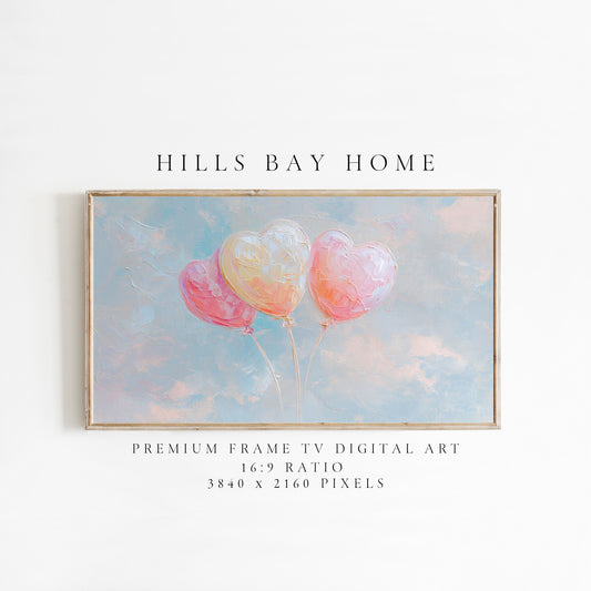 Heart Ballons Tv Art, Digital Download Art for Frame Tv, Celebration Tv Art, Birthday Tv Art, Oil Painting Frame Tv Art
