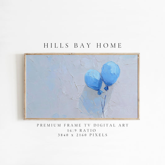 Blue Ballons Tv Art, Digital Download Art for Frame Tv, Celebration Tv Art, Ballons Tv Art, Oil Painting Frame Tv Art