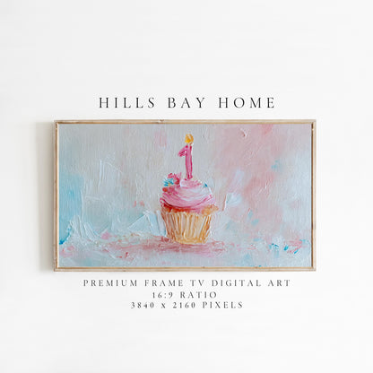 Birthday Tv Art, Digital Download Art for Frame Tv, Celebration Tv Art, Cupcake Tv Art, First Birthday Tv Art, Oil Painting Frame Tv Art