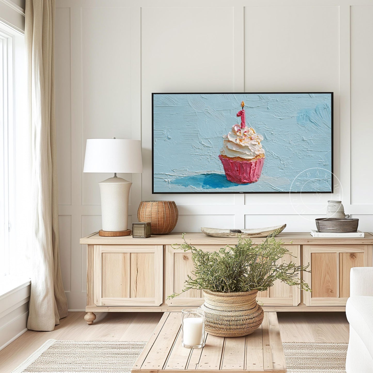 Birthday Tv Art, Digital Download Art for Frame Tv, Celebration Tv Art, Cupcake Tv Art, First Birthday Tv Art, Oil Painting Frame Tv Art