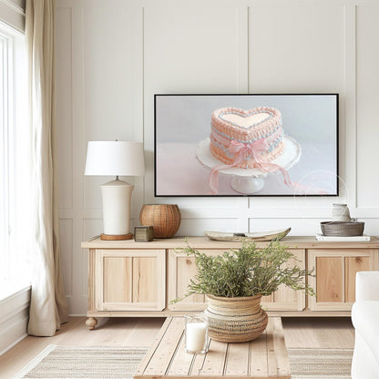 Vintage Heart Cake Tv Art, Digital Download Art for Frame Tv, Celebration Tv Art, Birthday Tv Art, Bridal Tv Art, Oil Painting Frame Tv Art