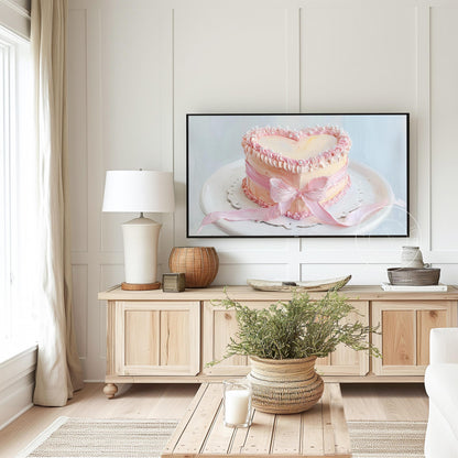 Vintage Heart Cake Tv Art, Digital Download Art for Frame Tv, Celebration Tv Art, Birthday Tv Art, Bridal Tv Art, Oil Painting Frame Tv Art