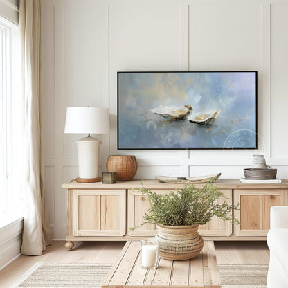 Oyster Frame Tv Art, Digital Download Art for Frame Tv, Coastal Tv Art, Beach Tv Art, Painting Frame Tv Art