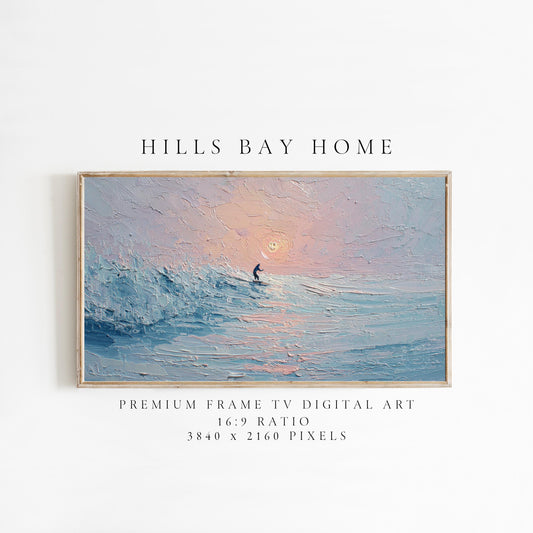 Beach Frame Tv Art, Digital Download Art for Frame Tv, Surfer Tv Art, Coastal Frame Tv Art, Ocean Tv Art