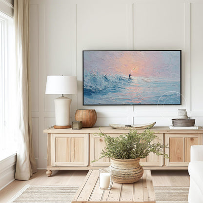 Beach Frame Tv Art, Digital Download Art for Frame Tv, Surfer Tv Art, Coastal Frame Tv Art, Ocean Tv Art