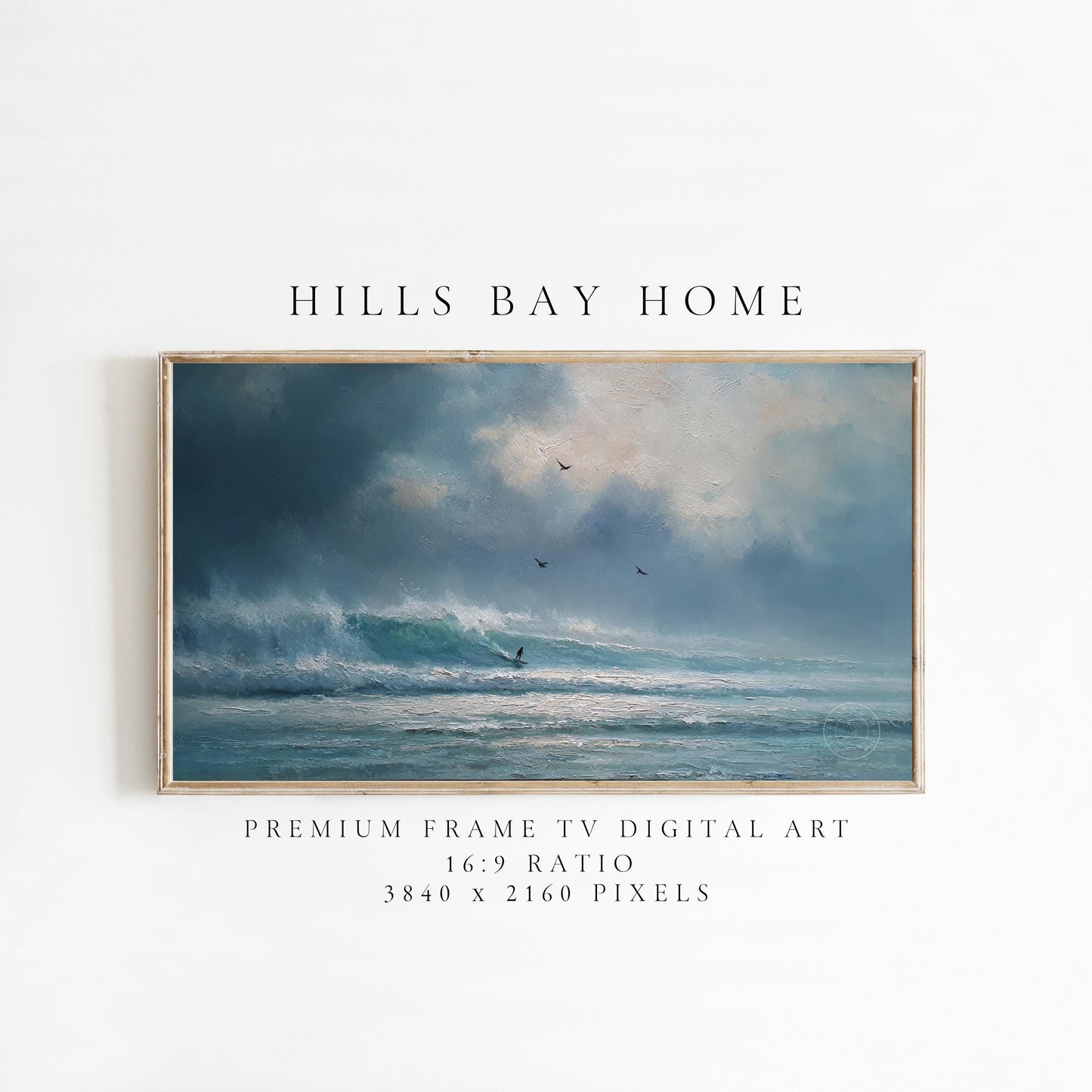 Stormy Surf Frame Tv Art, Digital Download Art for Frame Tv, Surfer Tv Art, Coastal Frame Tv Art, Ocean Tv Art