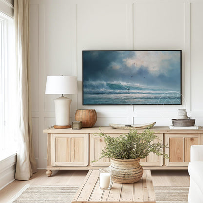 Stormy Surf Frame Tv Art, Digital Download Art for Frame Tv, Surfer Tv Art, Coastal Frame Tv Art, Ocean Tv Art