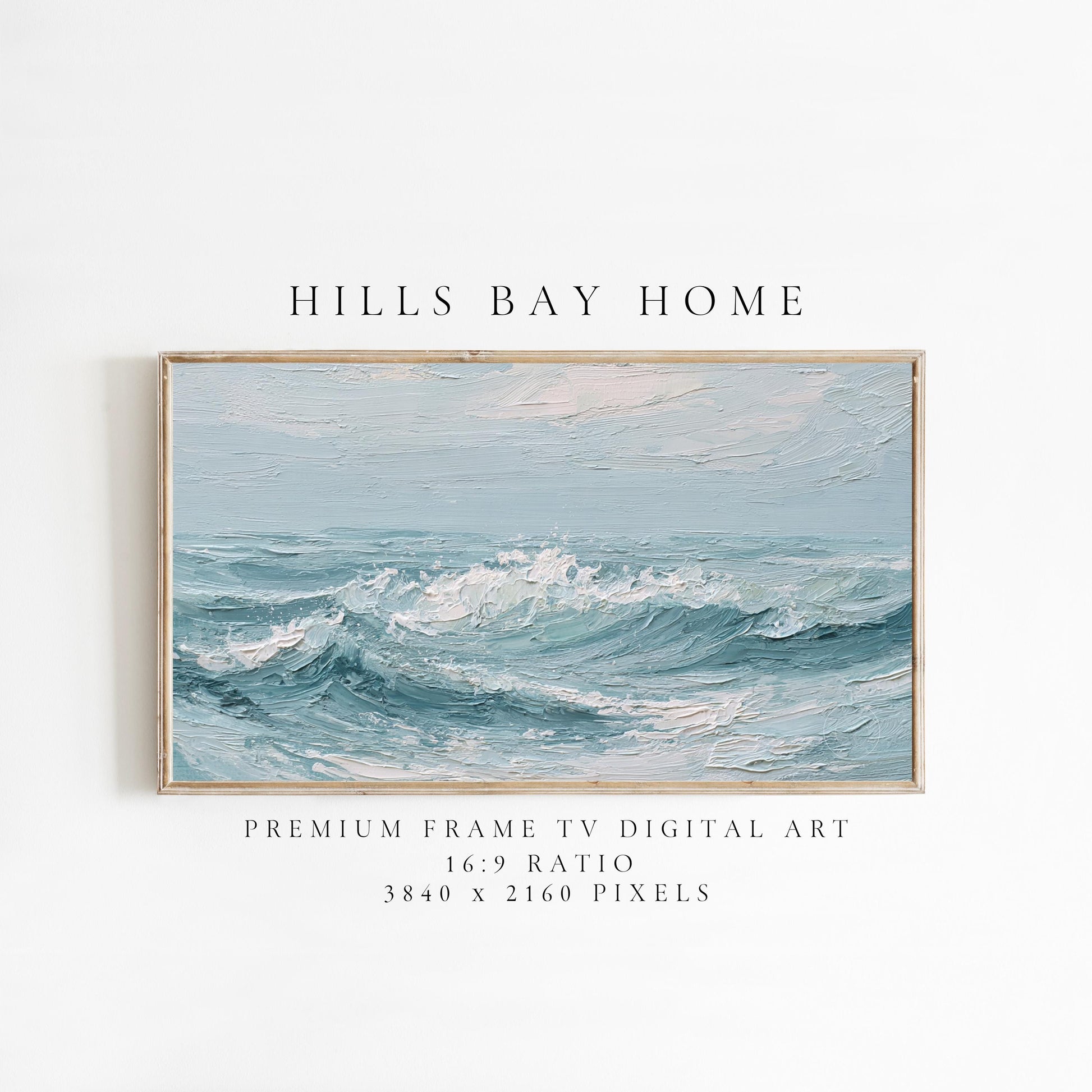 Waves Frame Tv Art, Digital Download Art for Frame Tv, Ocean Tv Art, Coastal Tv Art, Oil Painting Frame Tv Art, Instant Download
