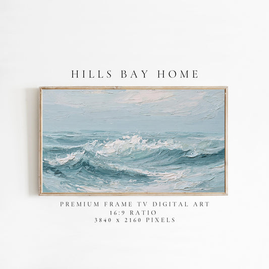 Waves Frame Tv Art, Digital Download Art for Frame Tv, Ocean Tv Art, Coastal Tv Art, Oil Painting Frame Tv Art, Instant Download