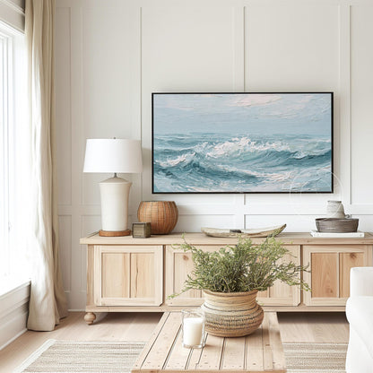 Waves Frame Tv Art, Digital Download Art for Frame Tv, Ocean Tv Art, Coastal Tv Art, Oil Painting Frame Tv Art, Instant Download