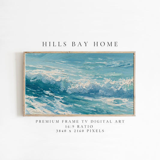 Waves Frame Tv Art, Digital Download Art for Frame Tv, Ocean Tv Art, Coastal Tv Art, Oil Painting Frame Tv Art, Instant Download