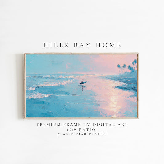 Beach Frame Tv Art, Digital Download Art for Frame Tv, Surfer Tv Art, Coastal Frame Tv Art, Ocean Tv Art