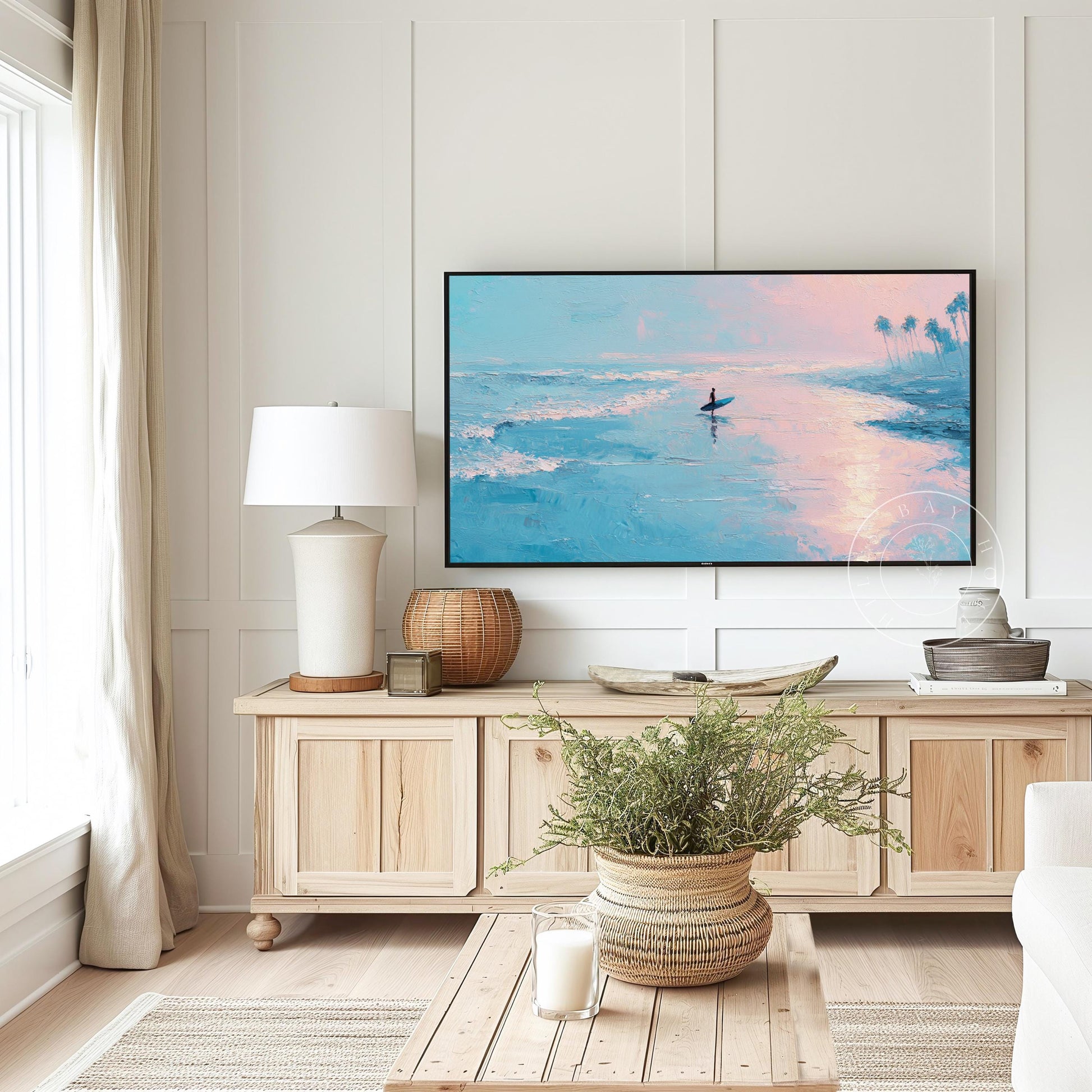 Beach Frame Tv Art, Digital Download Art for Frame Tv, Surfer Tv Art, Coastal Frame Tv Art, Ocean Tv Art