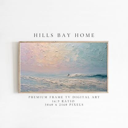 Beach Frame Tv Art, Digital Download Art for Frame Tv, Surfer Tv Art, Coastal Frame Tv Art, Ocean Tv Art