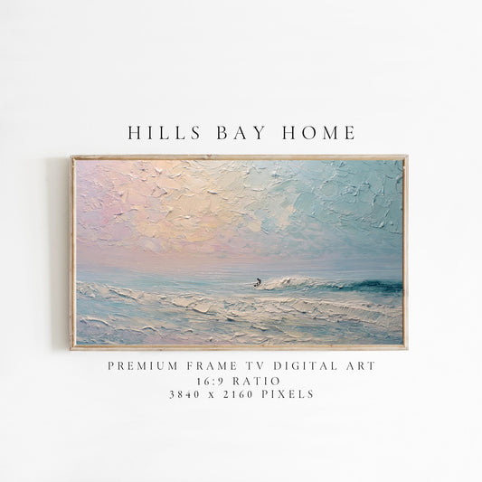Beach Frame Tv Art, Digital Download Art for Frame Tv, Surfer Tv Art, Coastal Frame Tv Art, Ocean Tv Art