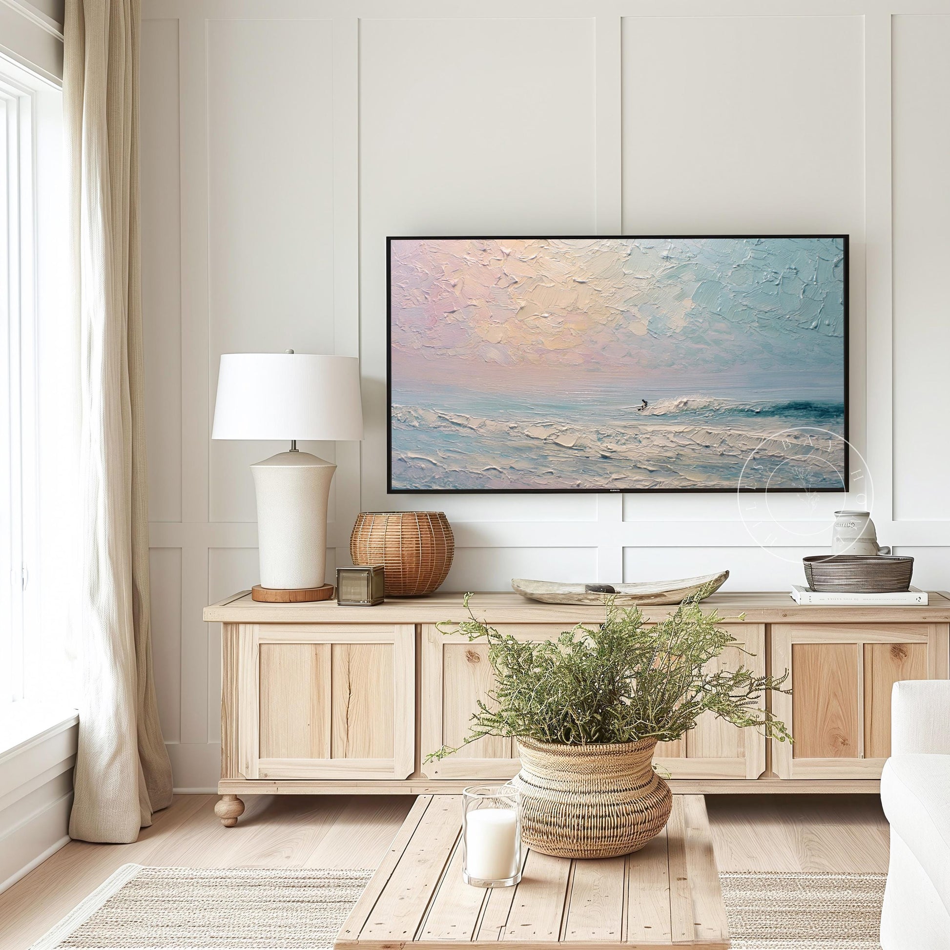 Beach Frame Tv Art, Digital Download Art for Frame Tv, Surfer Tv Art, Coastal Frame Tv Art, Ocean Tv Art