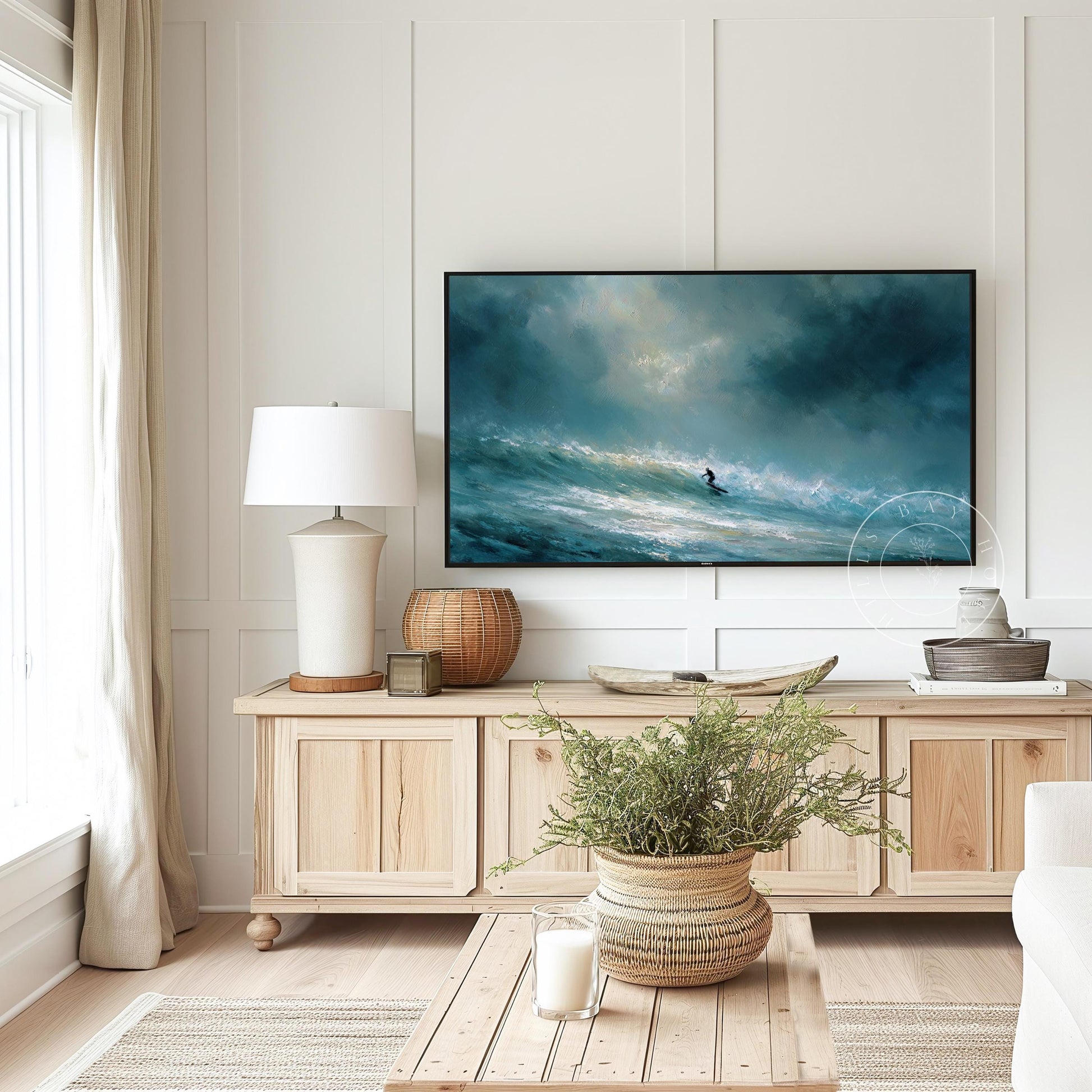 Stormy Surf Frame Tv Art, Digital Download Art for Frame Tv, Surfer Tv Art, Coastal Frame Tv Art, Ocean Tv Art