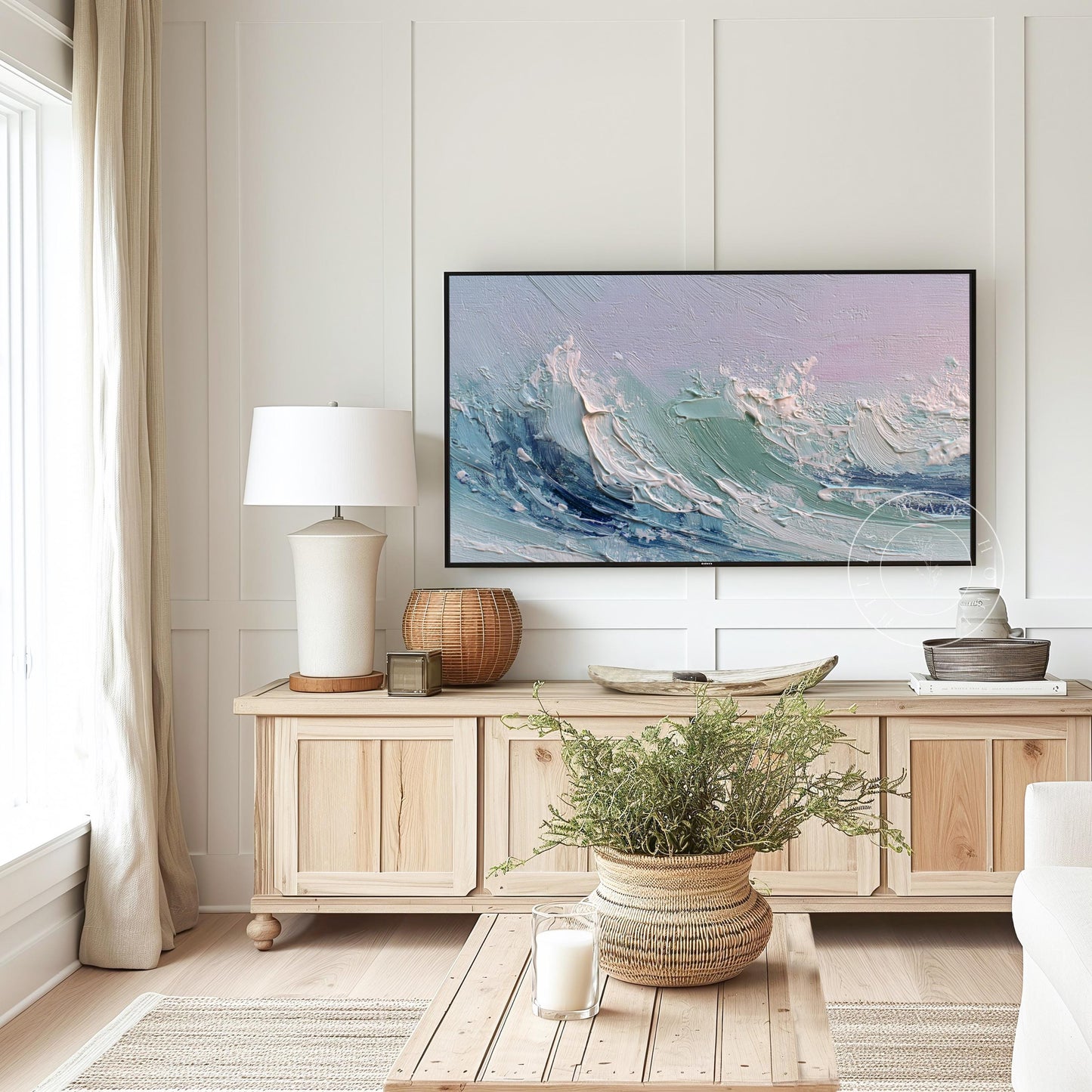 Abstract Waves Frame Tv Art, Digital Download Art for Frame Tv, Ocean Tv Art, Coastal Tv Art, Oil Painting Frame Tv Art, Instant Download