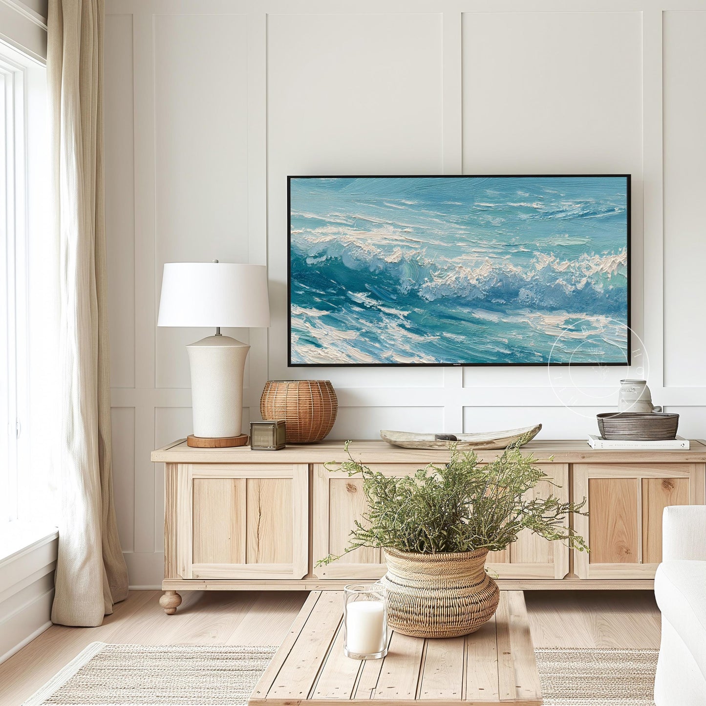 Waves Frame Tv Art, Digital Download Art for Frame Tv, Ocean Tv Art, Coastal Tv Art, Oil Painting Frame Tv Art, Instant Download