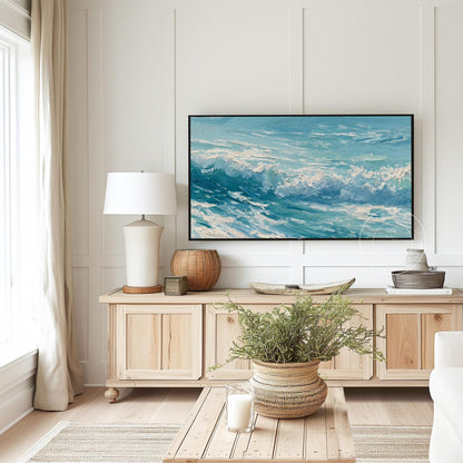 Waves Frame Tv Art, Digital Download Art for Frame Tv, Ocean Tv Art, Coastal Tv Art, Oil Painting Frame Tv Art, Instant Download