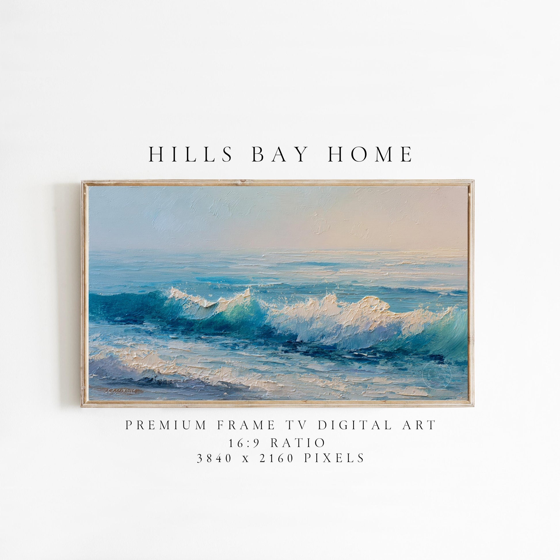 Waves Frame Tv Art, Digital Download Art for Frame Tv, Ocean Tv Art, Coastal Tv Art, Oil Painting Frame Tv Art, Instant Download