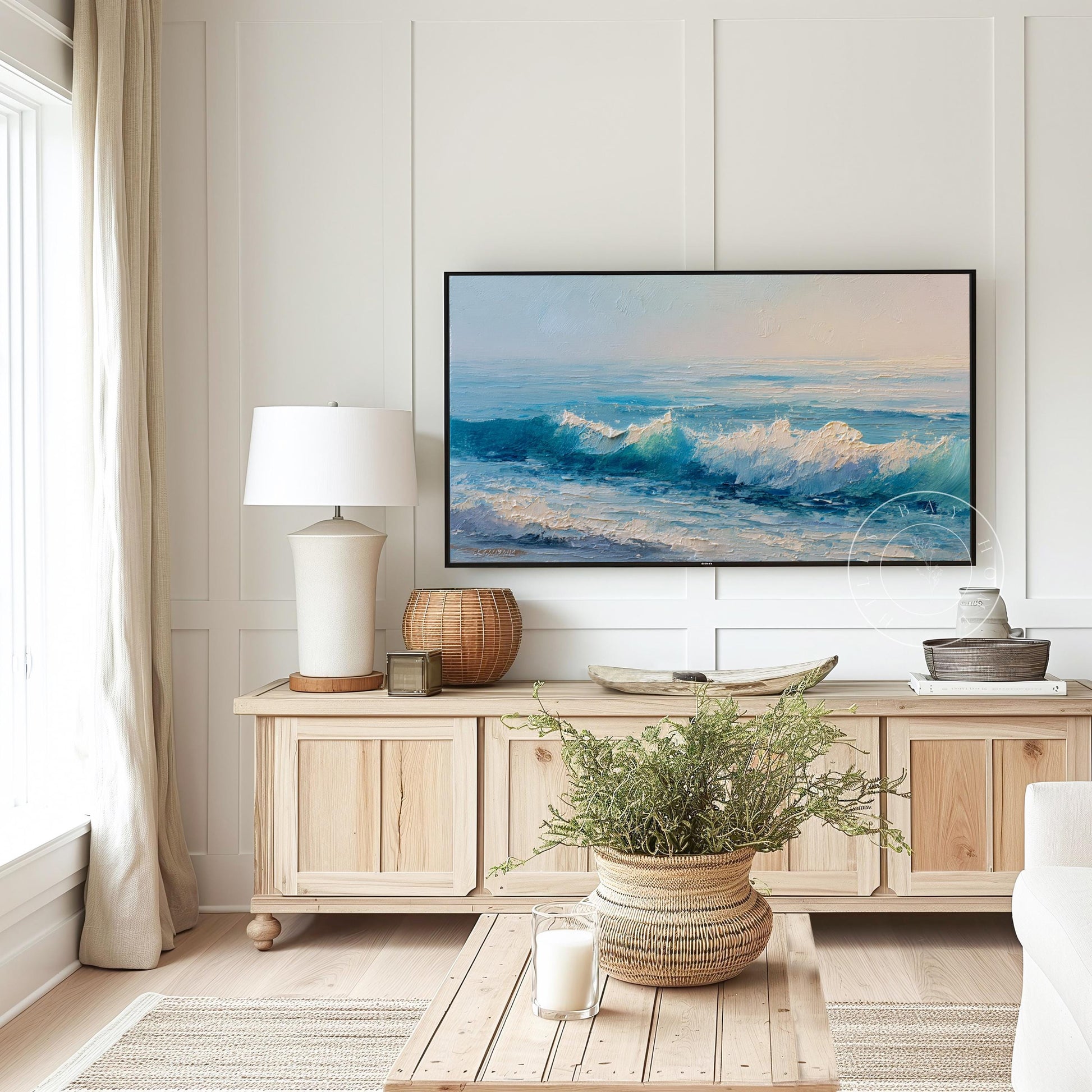 Waves Frame Tv Art, Digital Download Art for Frame Tv, Ocean Tv Art, Coastal Tv Art, Oil Painting Frame Tv Art, Instant Download